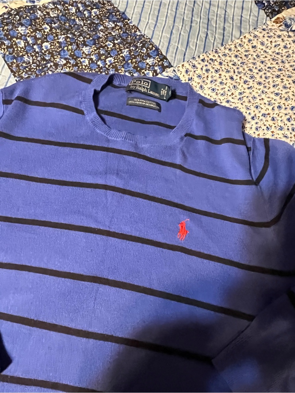 Polo by Ralph Lauren Blue Striped Crewneck Sweater Mens Small